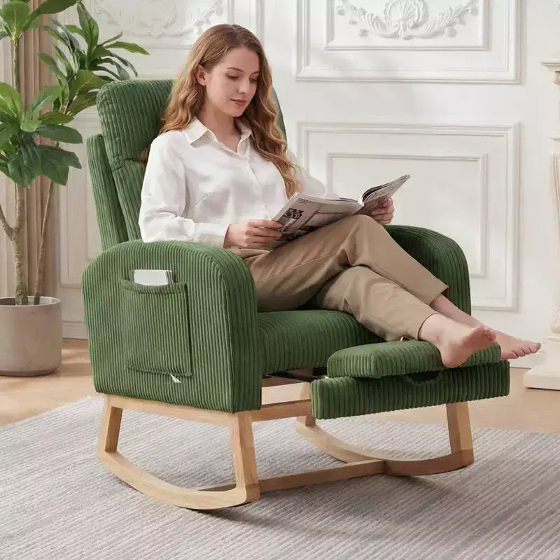 Fauteuil à bascule pour chambre d'enfant, Fauteuils à bascule d'allaitement avec repose-pieds, Fauteuil inclinable à bascule confortable avec pochette latérale, pour salon, chambre à coucher