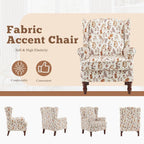 Erommy Modern Accent Chair, High Back Armchair, Upholstered Fabric Button Single Sofa with Wooden Legs for Living Room