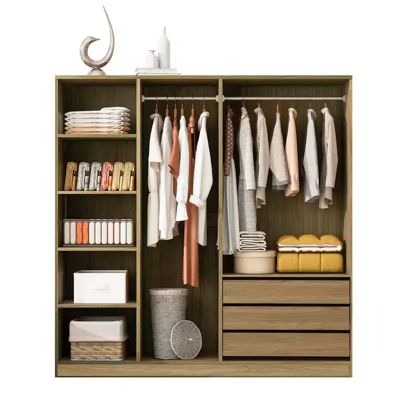 Armoire de rangement Whisen sans portes en bois avec étagères et 3 tiroirs - Naturel
