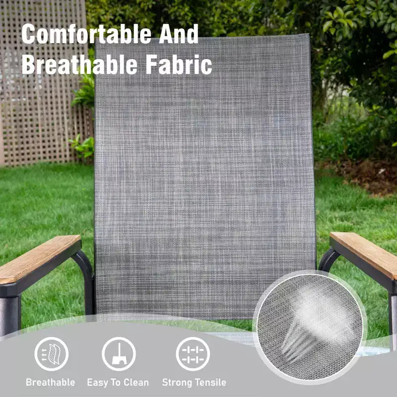 Captiva Designs 8pc Patio Dining Slat-top Steel Table & Aluminum Stackable Chairs & Market Umbrella