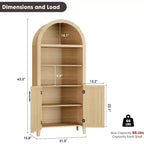 5-Tier Open Display Shelf with Rattan Decor, Farmhouse Storage Cabinet, Arched Kitchen Pantry Storage Cabinet, for Home, Office, Living Room