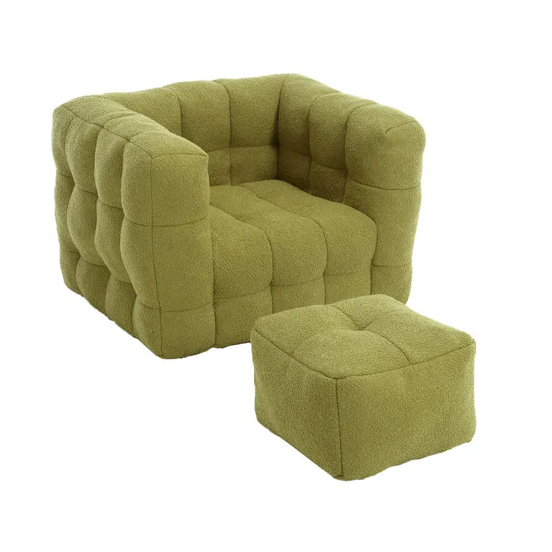 HOMEFUN Fauteuil d'appoint moderne capitonné en tissu bouclé avec ottoman