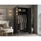 100% Solid Wood 2-Door Urban Wardrobe Armoire with Solid and Mirrored Doors