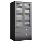 Armoire à persiennes GustoWave 65, Placard en bois avec 2 portes et 2 tiroirs, Rangement avec tringle à suspendre pour chambre à coucher