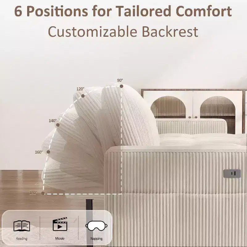 Canapé-lit convertible, canapé-lit en forme de L de 81 po avec méridienne de rangement réversible/port USB/poche latérale/assemblage sans outils, velours côtelé beige