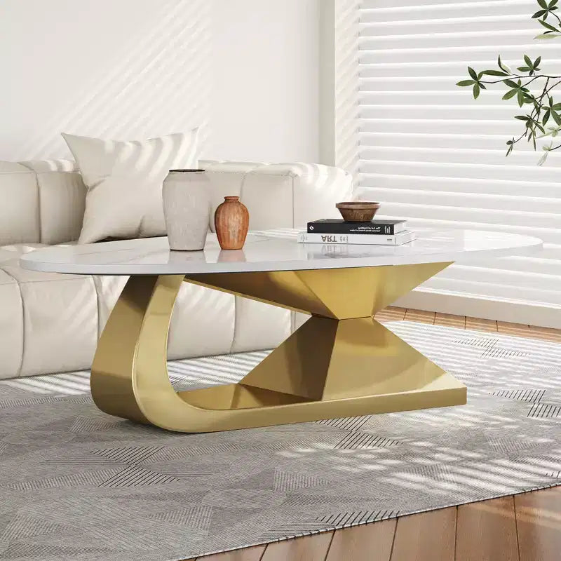 Ceramic Surface Coffee Table with Contemporary Stainless Steel Base  Durable and Elegant Showpiece for Living Room