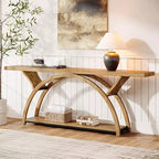 70.87 Industrial Console Sofa Table with 2-Tier Storage Shelves, Light Brown