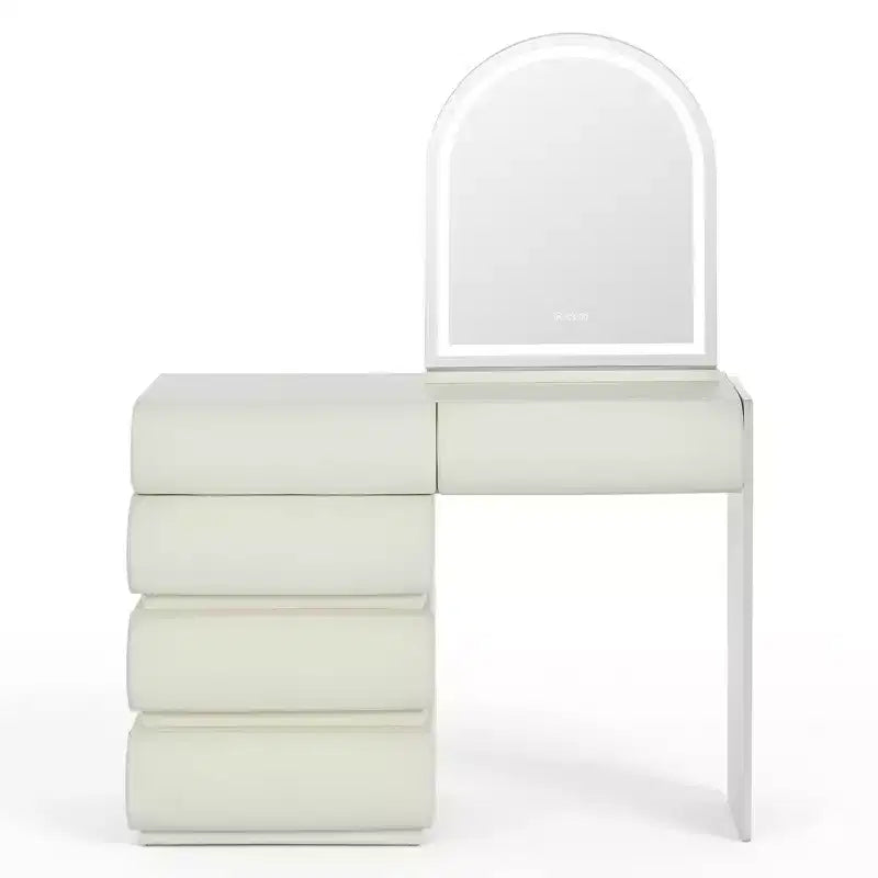 Whisen Luxury Makeup Vanity Desk, Dressing Table Vanity with Mirror, Movable Side Cabinet, 6 Drawers Storage and Stool