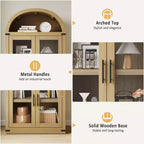 GustoWave 71.4 Tall Arched Bookcase with 4 Doors and 2 Drawers, 15.8 Depth Display Cabinet Storage Shelves ,Wooden Bookshelf