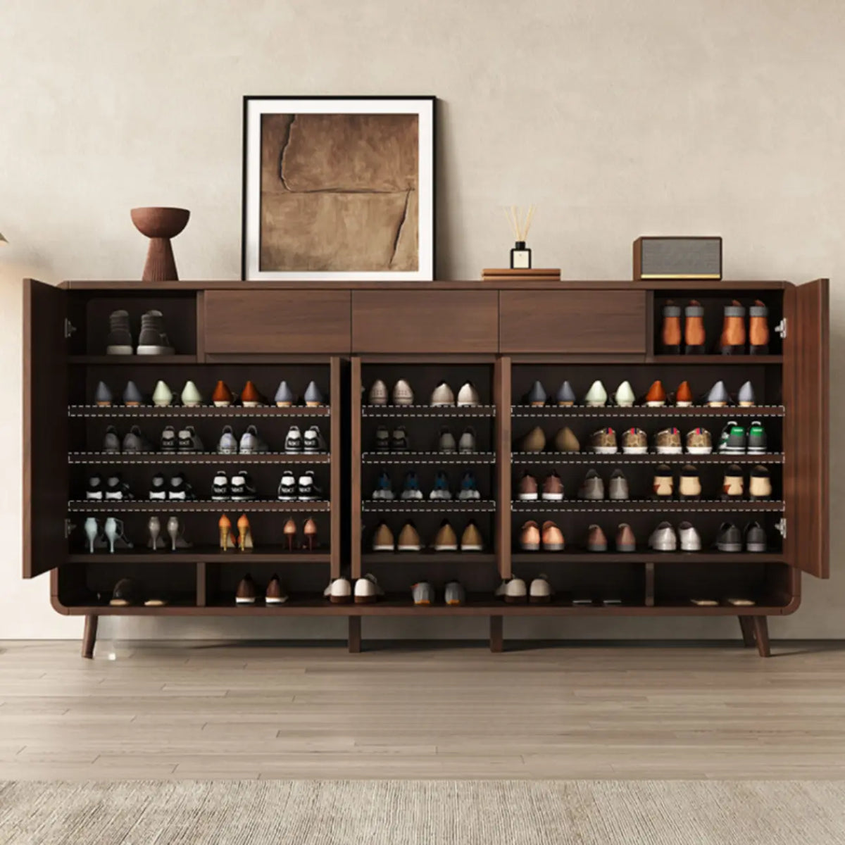 Modern Manufactured White Wood Shoe Cabinet