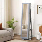 Costway Armoire à bijoux rotative à 360° 2-en-1 Organiseur miroir verrouillable Blanc/Noir/Marron foncé/Gris/Bleu/Rose/Violet/Gris foncé
