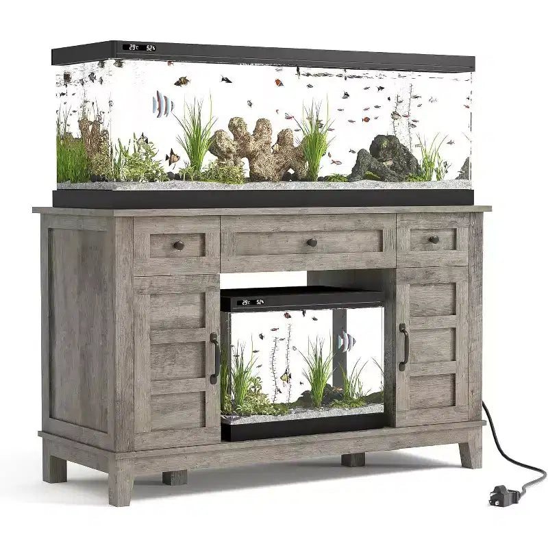 55-75 Gallon Aquarium Stand with Power Outlet, Storage Cabinets and Adjustable Shelves