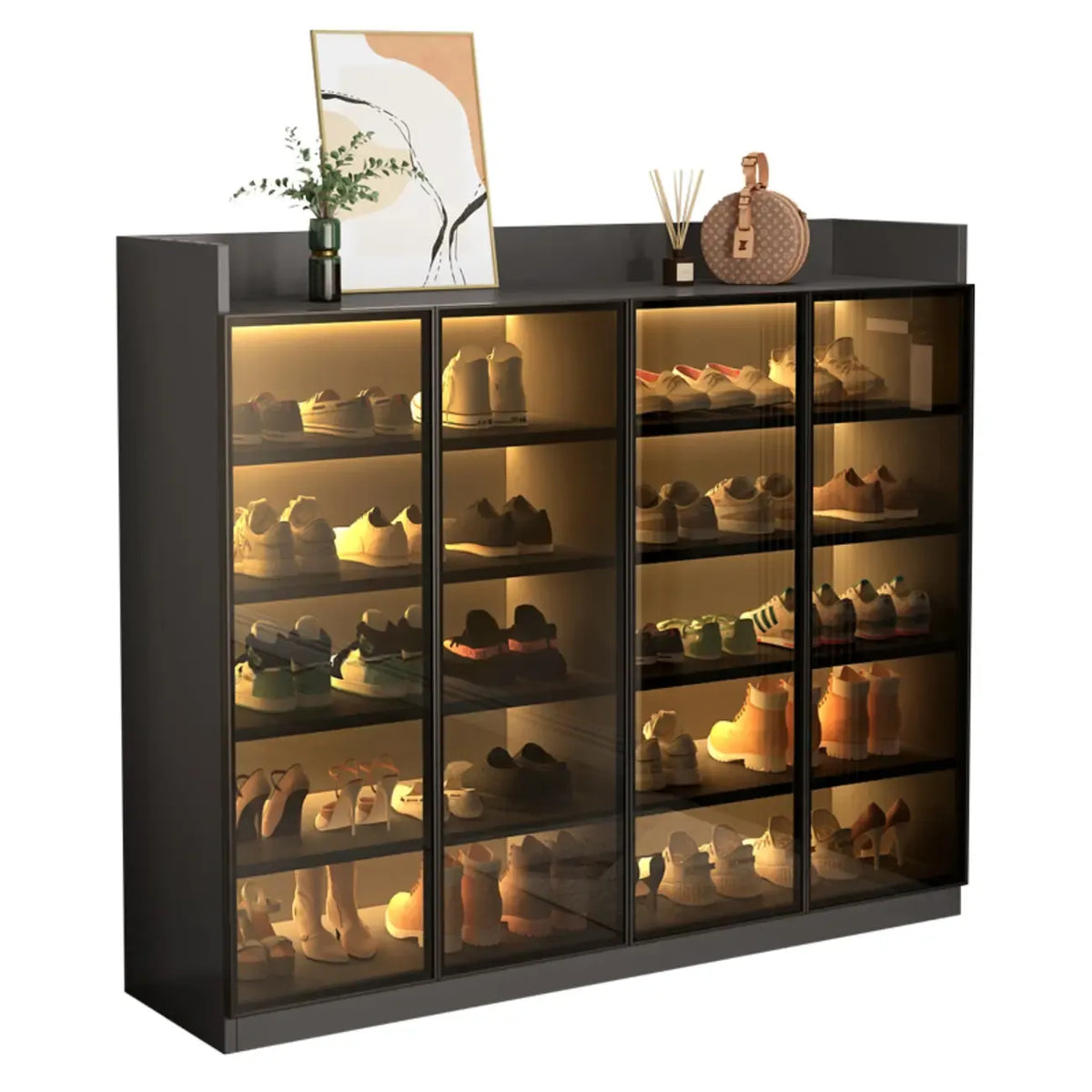 Led-lit Shoe Cabinet with Adjustable Shelves Transparent Doors