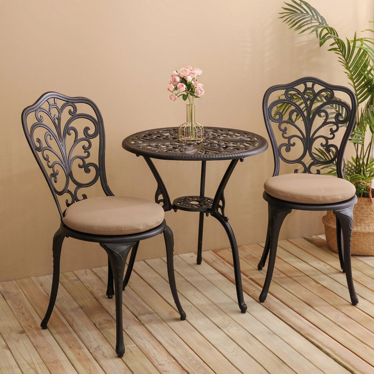 Ensemble de 3 pièces pour terrasse extérieure en aluminium avec table papillon, chaises et trou pour parasol