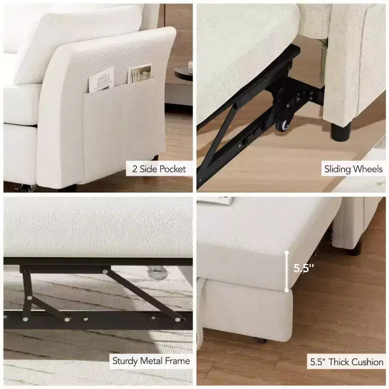 Dyonery 51 3-in-1 Sleeper Sofa Bed, Convertible Loveseat with Pull-Out Bed, Adjustable Backrest, Linen Couch