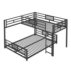 Twin over Full L-shaped Metal Bunk Bed with Ladder and Guardrail -ModernLuxe