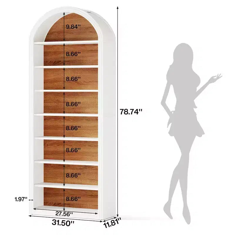 Lantine 78.74 Bookshelf, Wooden Arched Bookcase Display Shelving Unit