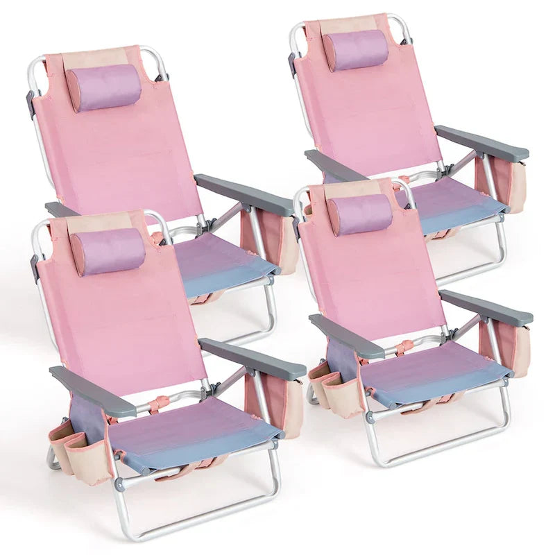 Costway 4-Pack Folding Backpack Beach Chair 5-Position Outdoor - See Details