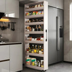 Modern Wooden Buffet Table with Open Shelves and Caster