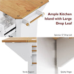 Expandable Drop-Leaf Kitchen Island, Kitchen Cart on 4 Wheels with Power Outlet, Moveable Island Table with 2 Door & 6 Drawers