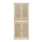 Meuble de rangement haut Okak avec 4 portes en rotin/sculptées, meuble de rangement avec 1 tiroir et 4 étagères intérieures réglables, meuble d'appoint pour salon, chambre à coucher
