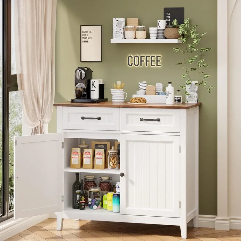 Buffet de cuisine avec 2 tiroirs, meuble de rangement, console de café, meuble d'entrée en bois avec placard à double porte