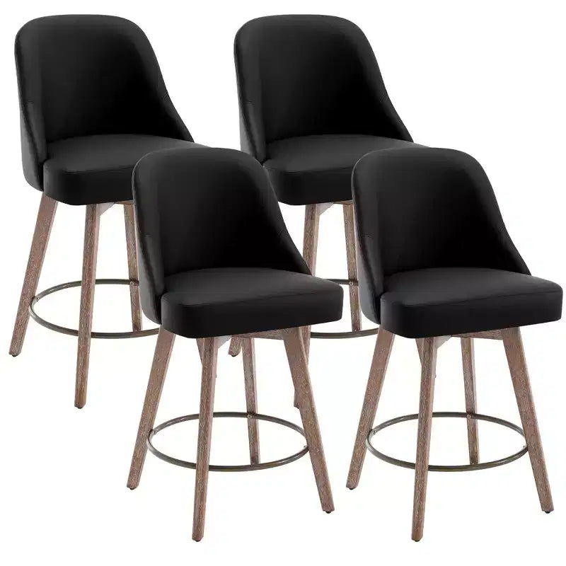 Bekrvio 26'' Counter Height Swivel Bar Stools Set of 4 Backs and Wood Legs,Linen Fabric/PU Leather Upholstered Barstools for Kitchen Island