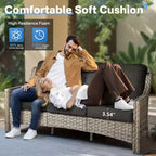 HOMLUX 6 PCS Patio Wicker Conversation Set 3-Seat Sofa with Cushion, Rattan Chairs, Ottomans, Coffee Table