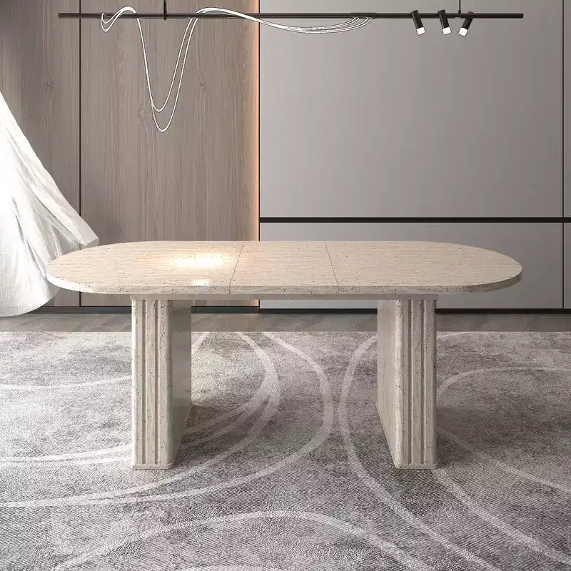 Okak 78IN Extendable Dining Table for 4-8 People, Kitchen Table with Wooden Strip Base, Foldable Table for Living Room, Dining Room