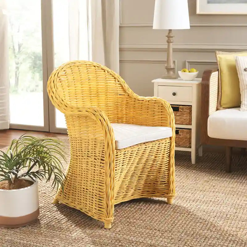 SAFAVIEH Sinja Fauteuil club en rotin jaune - 24 x 26 x 35 - 24x26x35H