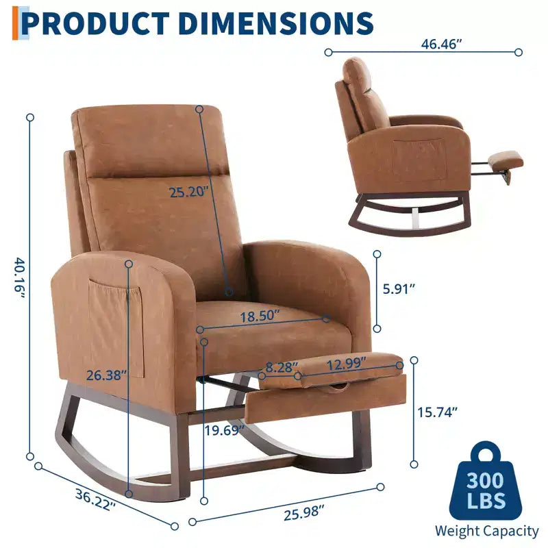 Fauteuil à bascule pour chambre d'enfant, Fauteuils à bascule d'allaitement avec repose-pieds, Fauteuil inclinable à bascule confortable avec pochette latérale, pour salon, chambre à coucher