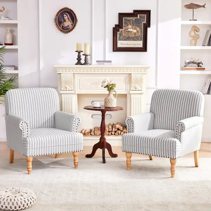 Rolled Armchair Accent Chair Set of 2 Blue/ Grey/ Brown