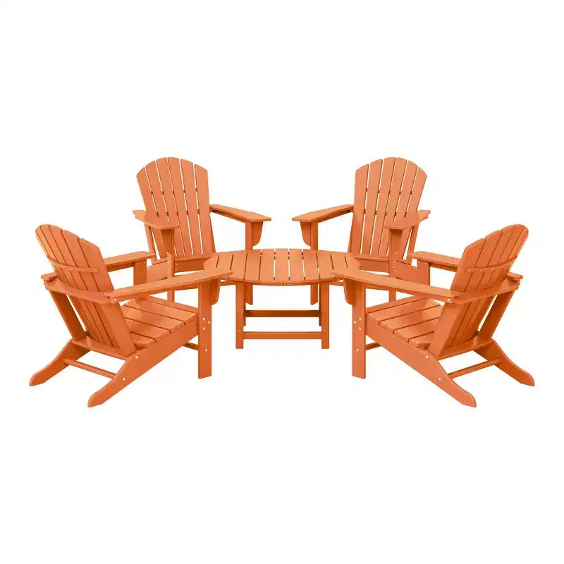 WestinTrends Dylan 5-Piece Outdoor Patio HDPE Adirondack Chair With Round Coffee Table Conversation Set