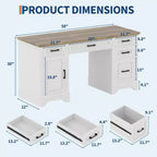 58 Wide Wooden Desk with File Cabinet & Storage Drawers - Multi-Functional Computer Table for Bedroom, Game Room & Office