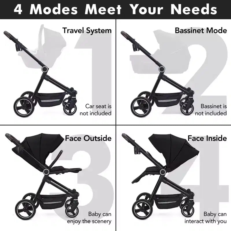 Baby Stroller, Foldable Stroller - High Landscape Pushchair for Newborn & Toddler, Convertible Pram with Reversible Backrest
