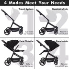 Baby Stroller, Foldable Stroller - High Landscape Pushchair for Newborn & Toddler, Convertible Pram with Reversible Backrest