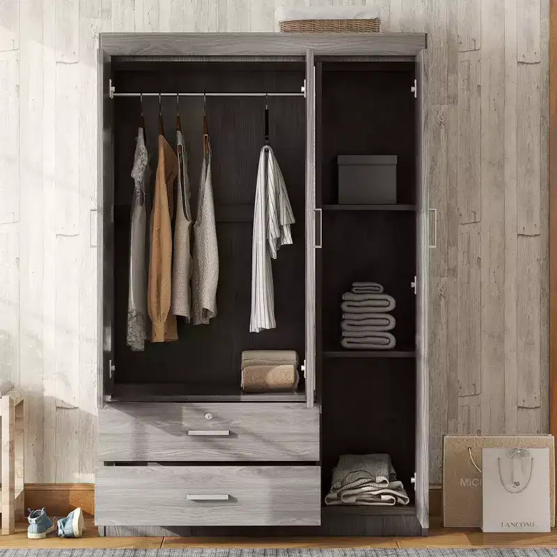 3-Door Wardrobe with Shelves and 2 Drawers, Clothing Armoire 4A - ModernLuxe