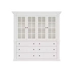 Grand buffet vaisselier blanc avec portes vitrées, bahut de rangement pour cuisine, salon, étagères à livres
