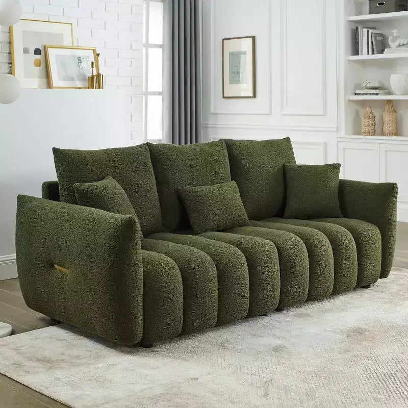 GDFStudio Alanna 79.5 Modern Teddy Fabric Upholstered 3-Seater Sofa with Pillows