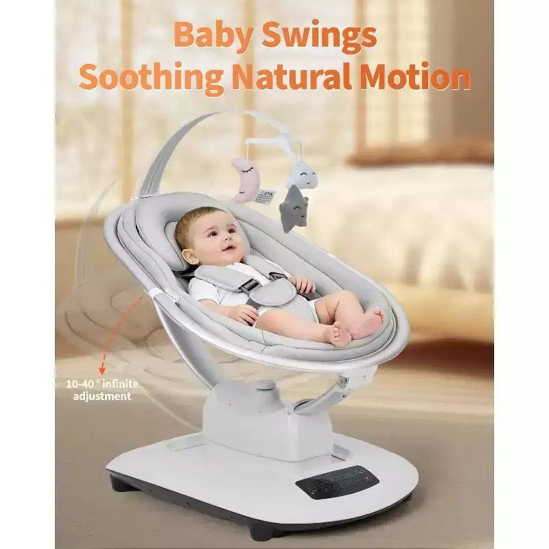 Balançoire électrique pour bébé, balançoire pour bébé avec 5 modes de mouvement, télécommande, siège inclinable avec harnais 5 points, 5 musiques préréglées, kaki
