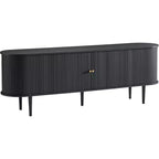 AMERLIFE 70 TV Stand with Solid Wood Legs, Mid Century Modern TV Console with Tambour Door