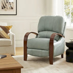 Alex Mid-century Modern Cigar Genuine Leather Manual Recliner with Wooden Curved Arms