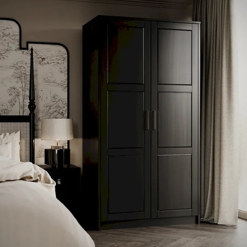100% Solid Wood 2-Door Urban Wardrobe Armoire with Solid and Mirrored Doors