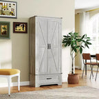 HOMCOM 72 Farmhouse Pantry Cabinet with Barn Doors, Tall Kitchen Pantry Storage Cabinet with Adjustable Shelves and Drawer