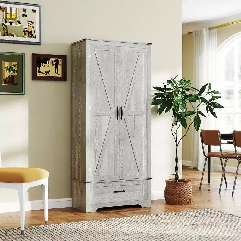 HOMCOM 72 Farmhouse Pantry Cabinet with Barn Doors, Tall Kitchen Pantry Storage Cabinet with Adjustable Shelves and Drawer