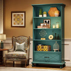 LITTLE TREE 70.87 6 Shelf Bookcase with Drawer and Solid Wood Legs Ocean Blue