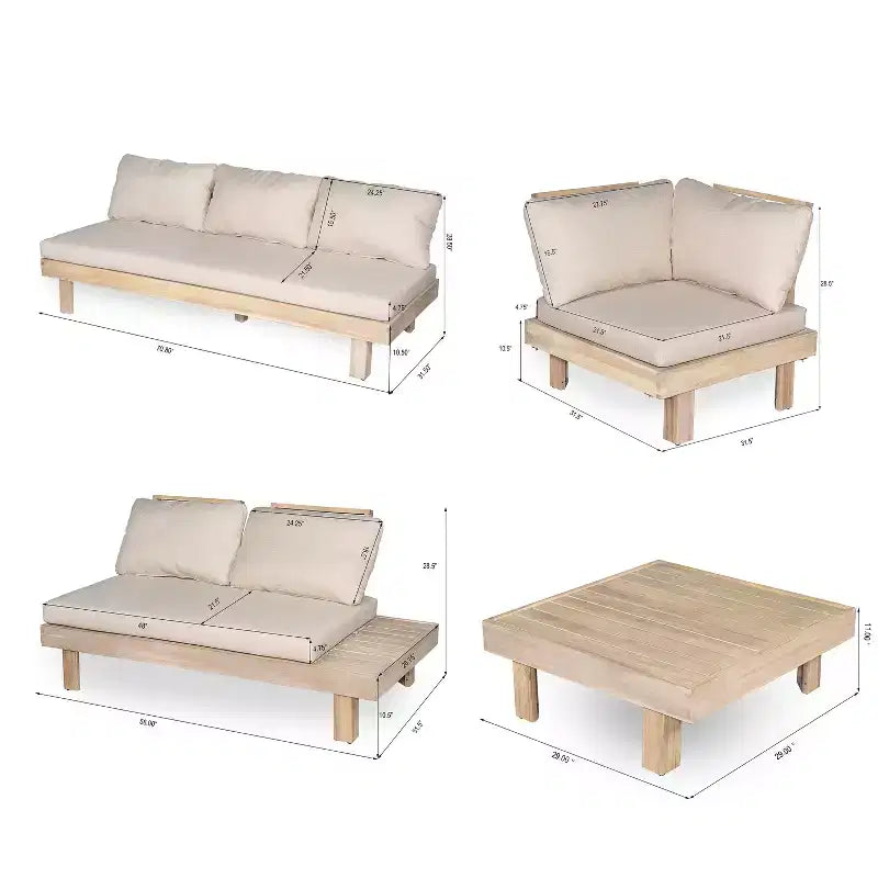 Christopher Knight Home Rock 5-Piece Patio Rustic Acacia Wood Slatted Seating Set with Cushions
