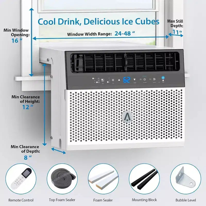 Climatiseur de fenêtre, unité de climatisation de fenêtre avec filtre lavable, compatible Wi-Fi avec télécommande, refroidit jusqu'à 32,5 mètres carrés, 6 modes, 115V/60Hz
