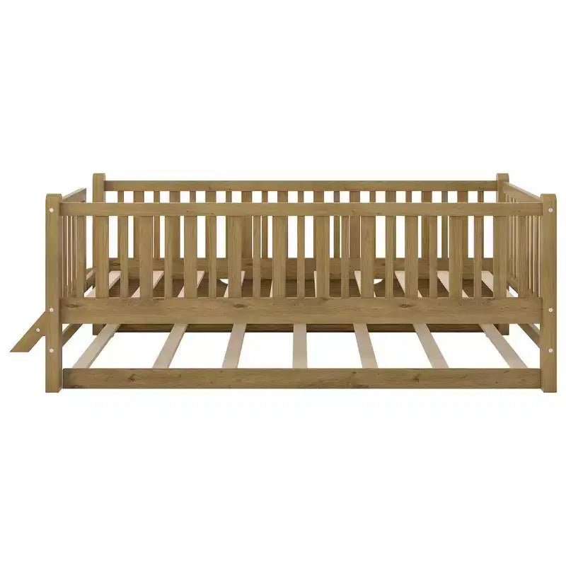 Whisen Twin Size Wood Platform Bed with Guardrail and 2 Drawers
