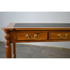 Dark Brown / Light Brown Victorian-Style Solid Mahogany Desk with Black Leather Top and 3 Drawers 窶・Single Unit